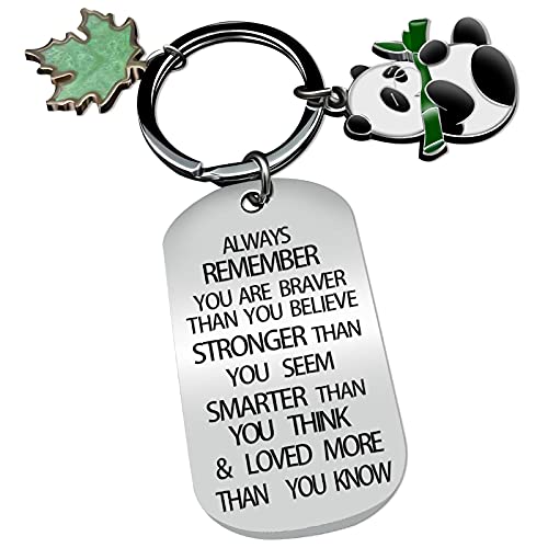 Cute funny panda keychain with a green charm leaf pendant you are…