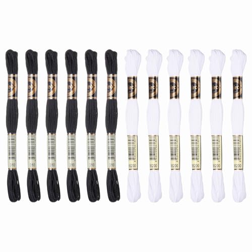 Image of PATIKIL 12 Skeins Embroidery Floss Polyester Embroidery Threads Bracelets String for Cross-Stitch Hand Embroidery, Black /White