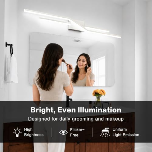 Image of SOLFART Bathroom Vanity Lights Over Mirror 48 Inch Modern Brushed Nickel LED Bathroom Lights Dimmable Wall Light