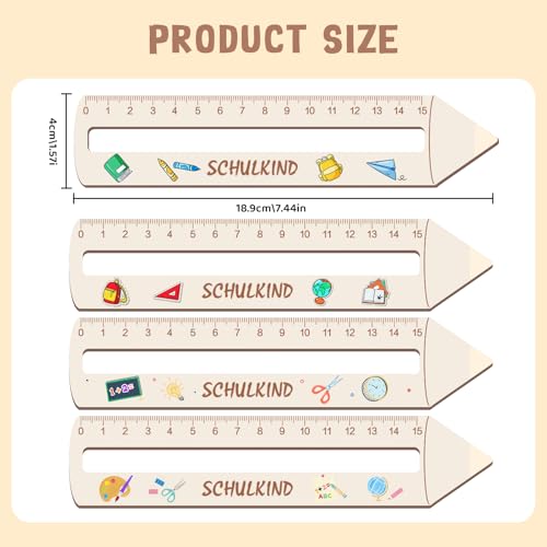 Lesehilfe Lesezeichen Kinder 1 Klasse, 4 Stück Personalisiertes Lineal zur Einschulung, 19cm Lesezeichen Holz Lineal, Lesehilfe und Lineal, Geschenke für Mädchen und Jungen zum Schulanfang