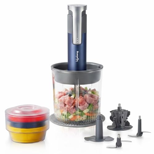Image of Lifelong Rechargeable 2000mAh Electric Chopper for Kitchen Use| 800ml Glass Bowl | 3x200ml Bowls with Attachments for Vegetable, Onion Chopper, Meat Mincer & Garlic Peeler | Stainless Steel Blades