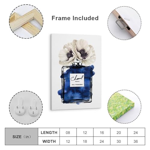 Image of BanLaArt Fashion Perfume Bottle Navy Blue With Black Canvas Print Poster Decorative Painting Wall Art Picture Modern Family Bedroom Decor 16x24inch(40x60cm), style