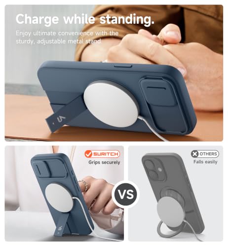 Image of SURITCH for iPhone 17e /16e Case with Magnetic Camera Slide Cover and Adjustable Kickstand, Compatible with MagSafe, Shockproof Bumper Case Slim Protective Cover 6.1 Inch,Blue