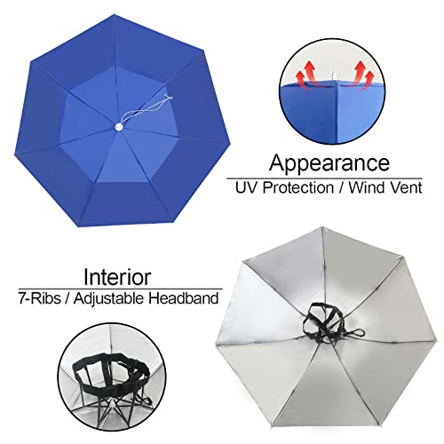 NEW-Vi Chapéu de guarda-chuva de pesca, dobrável, ajustável, chapéu de chuva, 7 costelas anti-UV à p