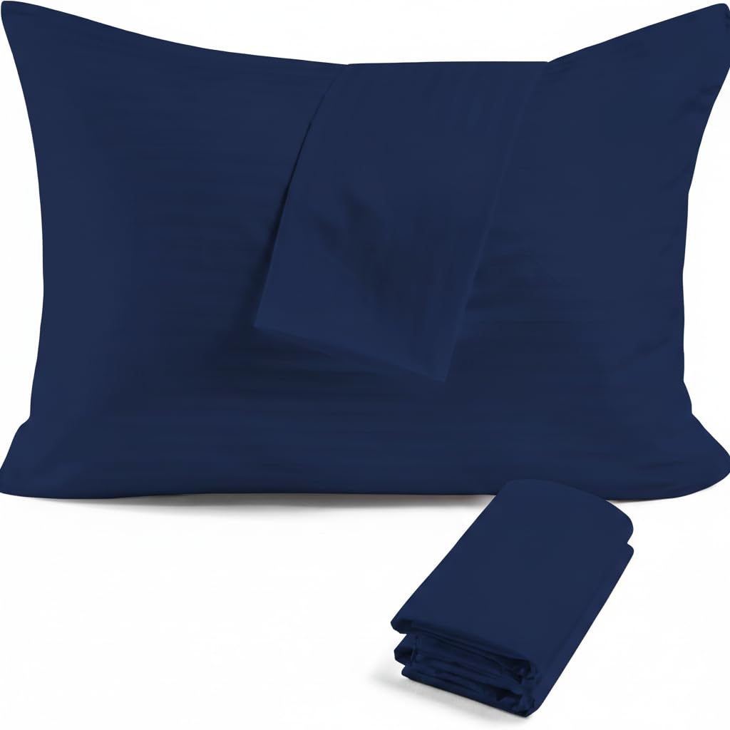 Toddler Pillowcase 100% Soft Egyptian Cotton 500 Thread Count with Zipper Closure Travel Pillow Cover Set of 2 PC Small Pillow case 14x20 Inch, Navy Blue
