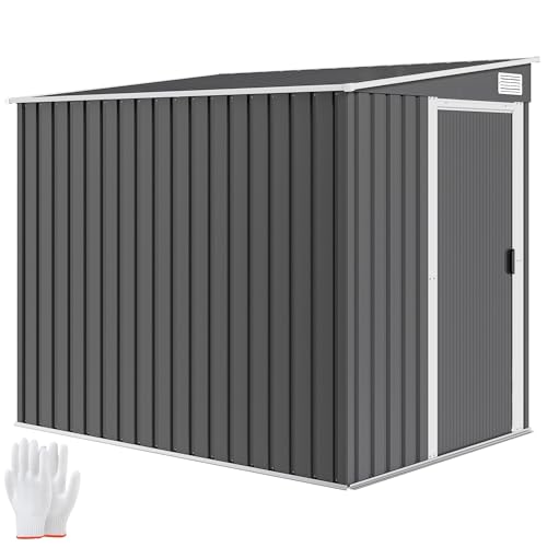 Outsunny Metall Gerätehaus 2,81m² 154x206,5x181 cm Geräteschuppen mit Pultdach Fundament Schiebetür wetterfest Gartenhaus Outdoor Garten Schuppen Schrank für Hinterhof Außenbereich Dunkelgrau