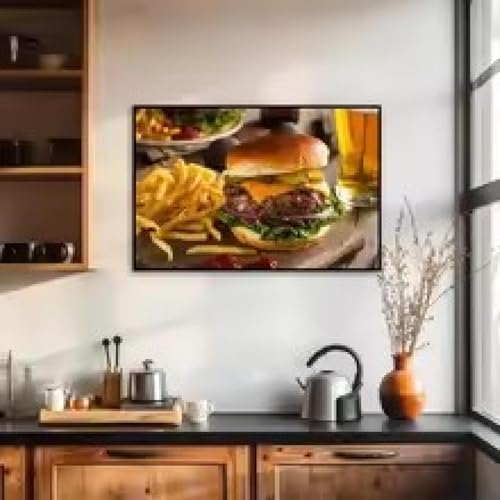 Toile de restaurant burger pour habiller un grand mur vide sans cadre