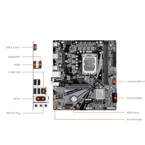 Image of GIGABYTE H610M D3W WIFI6 Intel LGA 1700 Micro ATX Motherboard, Supports 14th /13th /12th Gen Intel Processors, 5+1+1 Power Phase, DDR5, 1x M.2, PCIe 4.0 x16, USB 3.2 Gen 1, WIFI6, GbE LAN, WiFi EZ-Plug