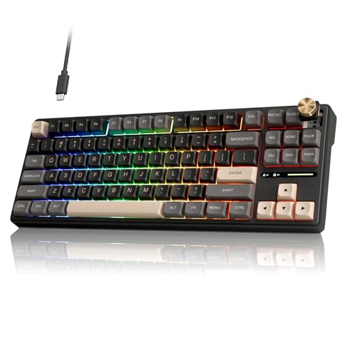 Image of RK ROYAL KLUDGE R87 Pro Wired Mechanical Keyboard with Hot Swappable Knob 75% Creamy Gaming Keyboard 88 Keys TKL Gasket Mounted RGB Backlit with QMK /VIA, MDA Profile, Linear Creamy Switch, Black