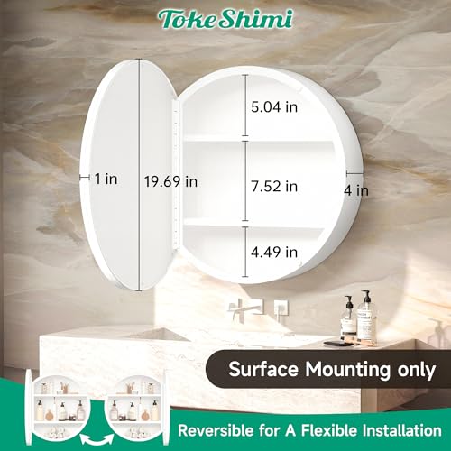 Image of TokeShimi 20x20 in White Medicine Cabinet with Mirror, Durable Metal Frame