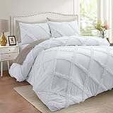 Comforter Set Queen Size Bedding – 3 Piece Farmhouse Bedding Set Cover Ruffle & Lightweight Comforte