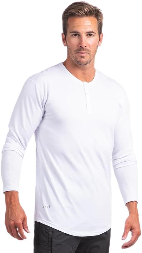 BYLT Drop-Cut Henley Long Sleeve Men's Shirt, 3-Button Closure, Long Sleeve, Casual T-Shirt