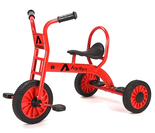 Kids Tricycle for Preschool Ages 3+, Ideal Outdoor Playground & Daycare Yard Trikes, Durable Metal Pedal Trike Gift for Boys and Girls, Sturdy Carbon Steel Frame, Inflation-Free Rubber Wheels by Ageliya - Used condition - US$111.22