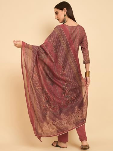 Image of SheWill Kurta Sets for Women - Red Rayon Aari Hand Work with Digital Floral Print Kurta with Pant and Chanderi Dupatta |Stylish Printed Summer Kurti Set