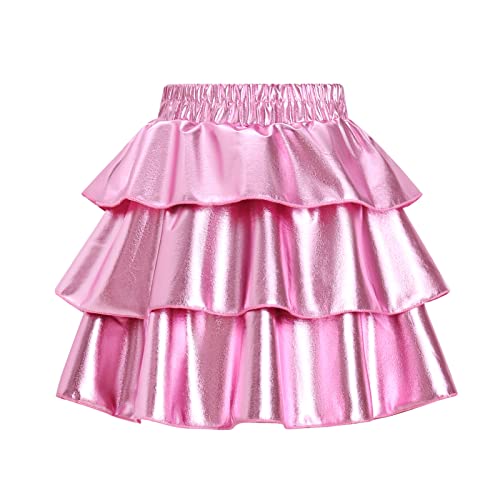 Sugaretty Teen Girls Sparkle Metallic Skirt Pink Skirts Ruffle Shiny Skater Dress, Size 14 #TOP5