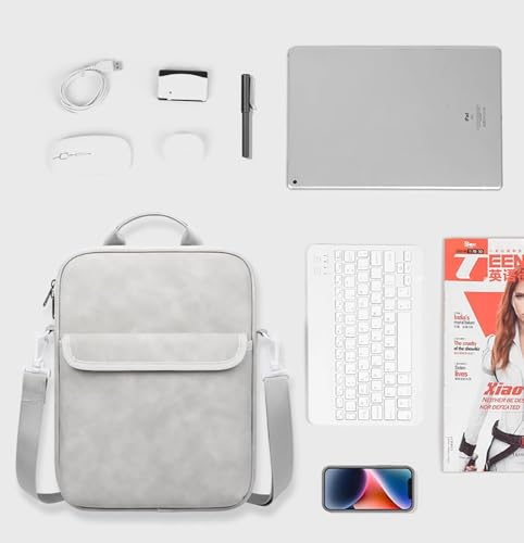 Image of ProElite Tablet sleeve Bag Upto13 inch for iPad Air 13 /Pro 13 /Pro 12.9 Galaxy Tab S7 /S8 /S9 Plus /S7 /S9 FE Plus 12.4 inch, Lenovo Tab P12, idea tab pro, Yoga Tab Plus, Handle with Shoulder Strap, Light Grey