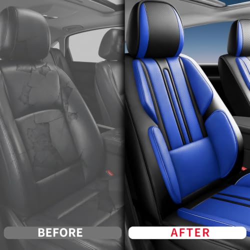 Image of Fit Acadia Car Seat Covers (Only Front 2 Seats) Compatible with GMC Acadia 2007-2024 2025 2026 - Full Coverage Breathable Leather,Airbag Compatible,Waterproof & All-Weather,Black-Blue