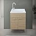 Mobile Lavatoio 60X50 Cm Con Vasca In Resina Bianca, Asse Lavapanni, Struttura In Legno Nobilitato Rovere Con Un’Anta Apribile Mediante Maniglia Cromata, Già Montato Con Kit Di Scarico Incluso immagine
