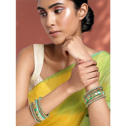 Image of Peora Silk Thread Kundan & Stone Studded Chuda Bangles Set Gift for Women
