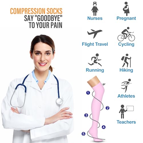 Image of Compression Socks (7 Pairs), 15-20 mmhg is BEST Graduated Athletic & Medical for Men & Women, Running, Flight, Travel, Nurses, Pregnant - Boost Performance, Blood Circulation