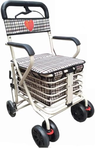 Chariot de courses pliable avec frein à main et poignée, grande capacité de charge pour personnes âgées et enfants
