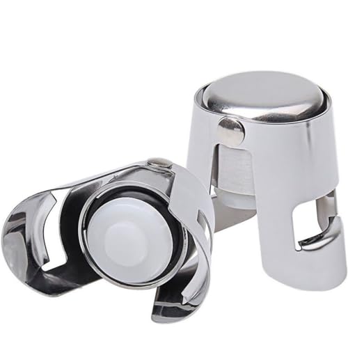 LIDOUK Champagne Stopper, Stainless Steel Vacuum Sealed Wine Sparkling Bottle Closure Sealer Silver (2 Pack)