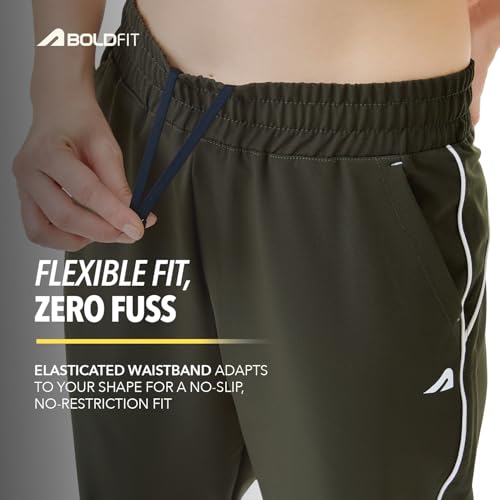 Image of Boldfit Track Pants for Women with Contrast Piping,Lightweight Poly Terry Fabric,Elastic Waistband, Side Slant Pockets,Regular Fit Gym Track Pants for Woman Athletic Gym,Running & Casual Wear Joggers