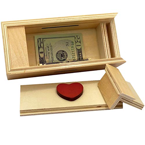 Puzzle Box Enigma Heart Secret - Money And Gift Card Holder In A Wooden Magic Trick Lock With Hidden Compartment Piggy Bank Brain Teaser Game #TOP3