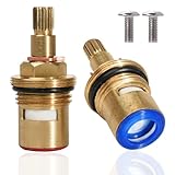 1 Pair Universal Ceramic Tap Cartridge 1/4 Turn Solid Brass Faucet Valve Replacement, Hot and Cold Tap Inserts, Durable Ceramic Disc Mixer Core for Bathroom Basin Kitchen Sink Shower Taps