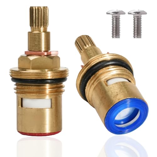1 Pair Universal Ceramic Tap Cartridge 1/4 Turn Solid Brass Faucet Valve Replacement Hot and Cold Tap Inserts Durable Ceramic Disc Mixer Core for Bathroom Basin Kitchen Sink Shower Taps