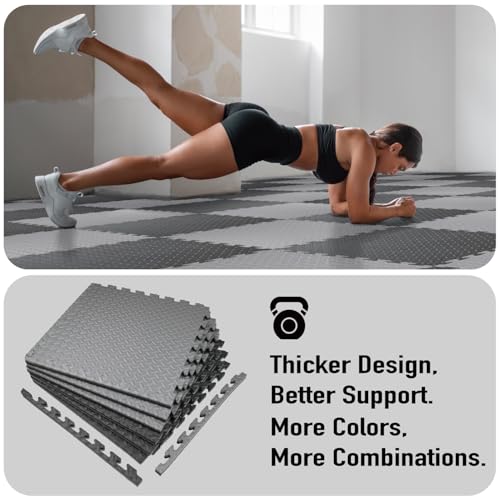 AIRHOP Upgraded 0.79" Extra Thick 48 Sq Ft High-Density Eva Foam Exercise Gym Mats, 12 Pcs Large Interlocking Puzzle Floor Tiles (24"x24") for Home Gym, Black&Gray - Image 5