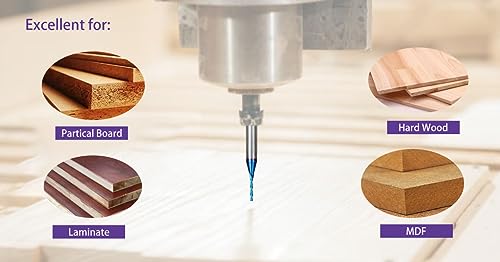 Ruhi U2105A 2 Flute Plunge Up Cut Spiral Router Bit Superun Coated Solid Carbide 1/16" X 1/2" X 1/4" X 2" Shank 1/4" #TOP4