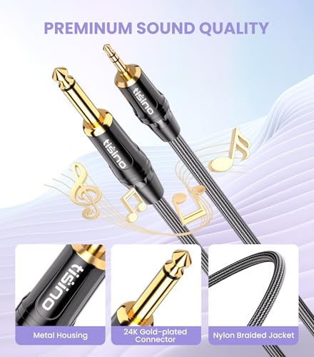 Tisino 1/4 to 1/8 Stereo Cable - 3.5mm TRS to 1/4 inch TS Mono Adapter - 3 feet