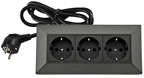 ChiliTec Steckdosenblock 3-Fach Eck-Steckdose mit 1,5m Kabel 230V Aufbau & Eck-Montage Mehrfachsteckdose für Arbeitsplatte Küche Werkstatt Anthrazit