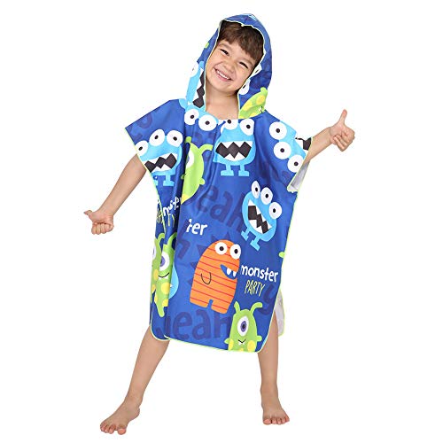 Toallas Ponchos con Capucha Toalla de Baño Para Niños Toalla de Playa Microfibra Absorbente Animal Blando Para Niñas Niños Bebé (Monstruo)