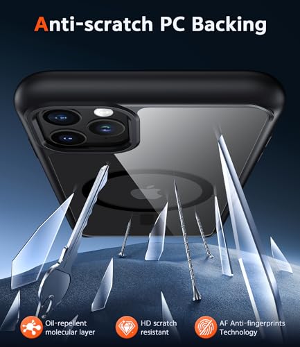Image of FNTCASE for iPhone 11 Pro Case: Clear Magnetic Phone Cases Compatible with Magsafe Slim Anti Yellowing Military Grade Drop Protection Rugged Protective Transparent Cell Phone Cover (B-Black)