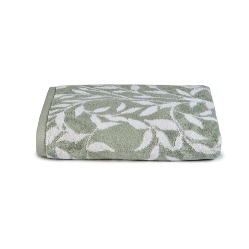 Dreams & Drapes - Sage Green Leaf Hand Towels (50 x 90cm) - 100% Cotton - Soft Touch - Vintage Floral Towel in Sage Green - Floral Pattern - Bathroom Accessory