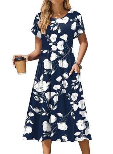 Image of Zeagoo Womens Summer Dresses Casual Aline Midi Dress Short Sleeve Floral Tshirt Dress Flowy Beach Sundresses with Pockets