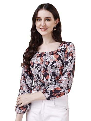Image of Wedani Women's Casual Foral Print Puff Sleeve Regular Top