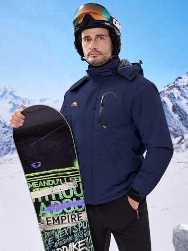 Image of WULFUL Men's Ski Jackets Warm Winter Snow Windbreaker Resistant Snowboard Fleece Coat Mountain Waterproof Parka with Hood