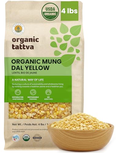 Organic Tattva Moong Dal (4 lbs) - Yellow Split Mung Beans Organic Lentils - Mung Bean Yellow Lentils Dry - High Protein Plant Based Nutrition - Gluten Free Vegan Kosher - USDA Certified Legumes