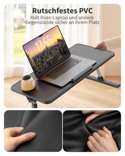 Image of SAIJI Non-Slip Leather Lap Desk Laptop Bed Tray Table, Laptop Stand for Bed | Height & Tilt Adjustable Foldable, Portable Lightweight Bed Table for Writing Eating Reading on Sofa Floor Black 60 * 33cm