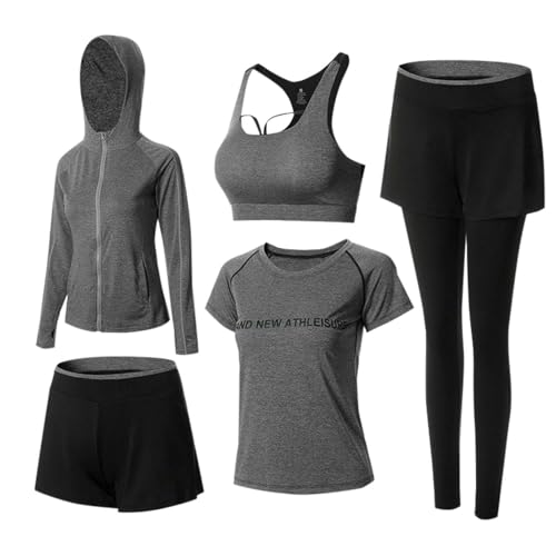 Vhersily Chándal de gimnasia para mujer, juego de 5 piezas deportivo, chándal de fitness para pilates, yoga, jogging, gimnasia, entrenamiento, cómodo, otoño, invierno, suave, cómodo para golf, correr