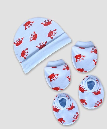 Image of MOM'S DARLING Newborn Baby Cotton Cap, Mitten and Booties Combo Set | Infant Cap | Mittens | Bootie | Kids Gloves & Socks | Baby Gift | 0-12 Months | Pack of 4 | Multicolor