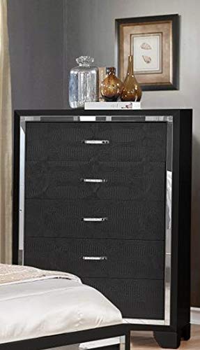 GTU Furniture Contemporary Black and Silver Style Wooden Queen Bedroom Set (Queen Size Bed, 5Pc)