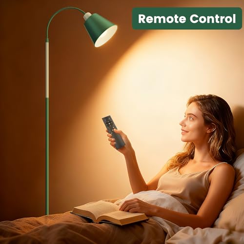 SIBRILLE E27 Leselampe Stehlampe Dimmbar mit Fernbedienung Max 60W, 3000K-6000K Höhe 168cm Deckenfluter Dimmbar Flexibler Schwanenhals Leselampe Wohnzimmer Mit LED-Lampe(Konisch)