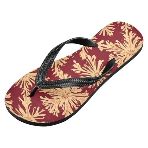 Womens Flip Flops Christmas Snowflake Red GoldNon-Slip Casual Beach Slippers Rubber Sandals214B8159
