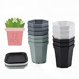12PCS Maceta de Plástico Octogonal,Maceta de Plástico con Bandejas,Macetas Suculentas Plástico,Macetas Pequeñas Plastico,Macetas Mini Plastico