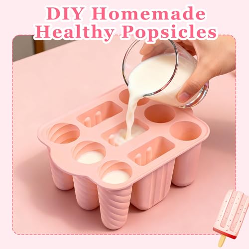 Ice Lolly Moulds 9 Pieces Ice Cream Moulds, Homemade Popsicle Molds, BPA Free Silicone Ice Pop Maker, with 100 Sticks, 100 Bags, 100 Sticks, Funnel, Brush - Image 5