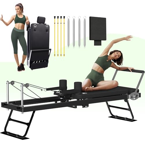 Pilates Reformer, Foldable Reformer Pilates Machine & Equipment with Jump Board for Women Home Use Gym Workout & Advanced and Beginners Users, Up to 400 lbs Weight Capacity, Black